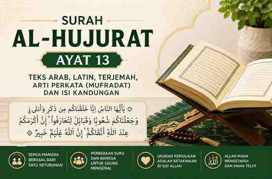Surah Al-Hujurat Ayat 13 Teks Arab, Latin, Terjemah, Arti Perkata (Mufradat) dan Isi Kandungan