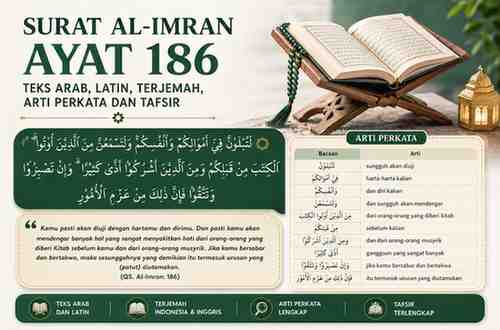 Surat Al-Imran Ayat 186 Teks Arab, Latin, Terjemah, Arti Perkata dan Tafsir