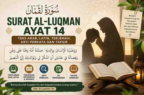 Surat Al-Luqman Ayat 14 Teks Arab, Latin, Terjemah, Arti Perkata dan Tafsir
