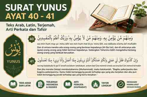 Surat Yunus Ayat 40 – 41 Teks Arab, Latin, Terjemah, Arti Perkata dan Tafsir