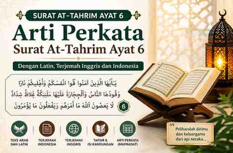 Arti Perkata Surat At-Tahrim Ayat 6 Dengan Latin, Terjemah Inggris dan Indonesia
