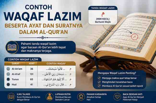 Contoh Waqaf Lazim Beserta Ayat dan Suratnya dalam Al-Qur’an