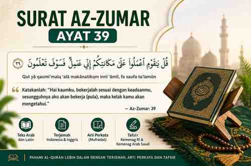 Surat Az-Zumar Ayat 39 Teks Arab, Latin, Terjemah, Arti Perkata dan Tafsir